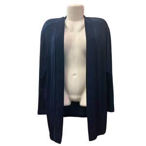 Picadilly Fashions Women's Navy Open Front Slinky Knit Side Slit Cardigan SZ L